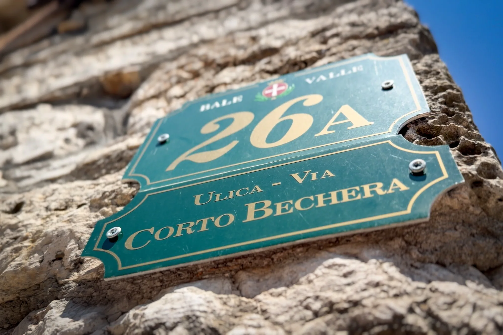 Address plaque for Via Corto Bechera 26A in Bale